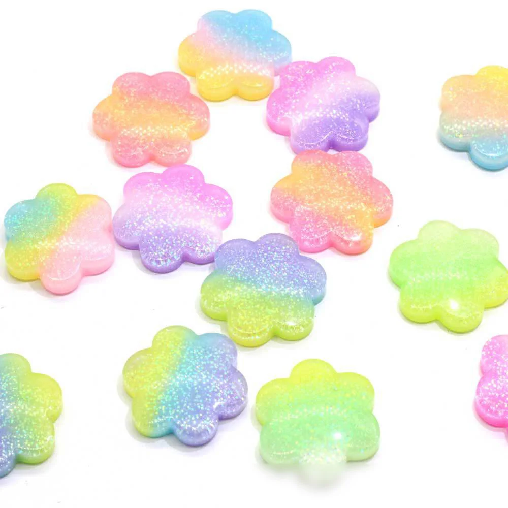 

20Pcs Glitter Rainbow Resin Clover Decoration Crafts Flatback Cabochon Scrapbooking Fit Phone Jewelry Embellishments Accessories