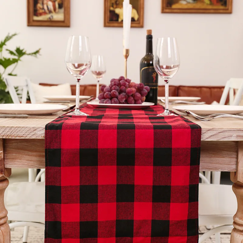 180*35 см черная красная клетчатая Рождественская Скатерть прямоугольная скатерть