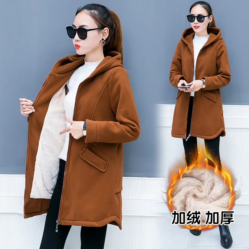 Женская флисовая куртка с капюшоном Длинная ветровка размера плюс 4XL теплая