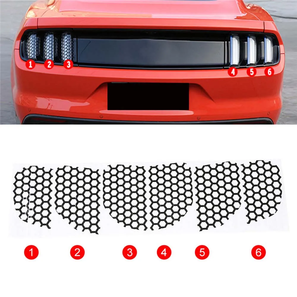 

6pcs Car Taillight Lampshade Brake Light Decoration Honeycomb Strip Stickers Car Exterior Accessories