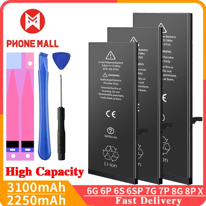 Телефонный аккумулятор большой емкости PHONEMALL для iPhone 6 6S 7 7plus 8 Plus X 6plus 6splus Сменный