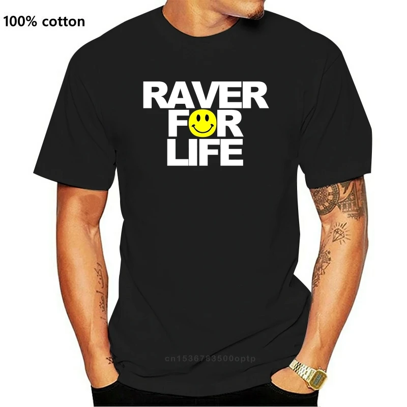 

New Mens Raver For Life Old Skool Rave Acid DJ Festival Shirt T-Shirt Round Neck Short Sleeves Tops Clothing