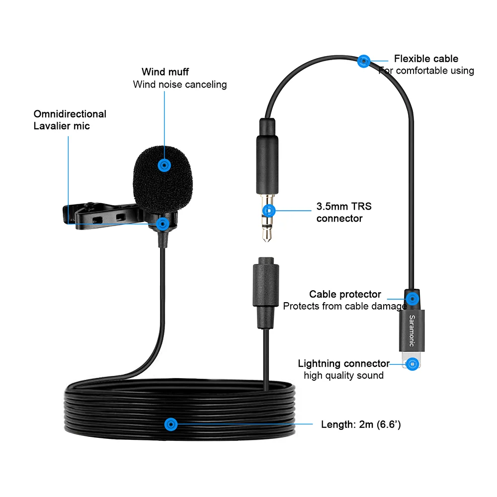 Универсальный Лавандовый микрофон Saramonic LavMicro U1A с разъемом Lightning адаптер