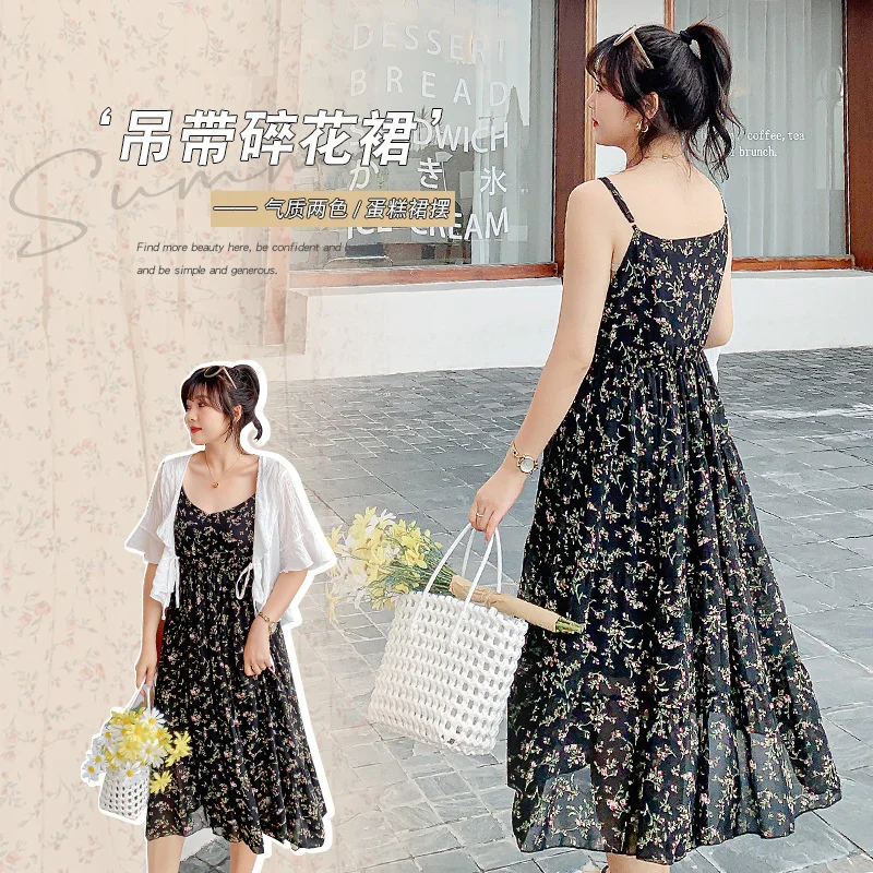 

Xl-5xl Plus Size 1672 Spring and Summer Fat Sister Large Dress Broken Flower Cake Suspender Women's Skirt - Bfd