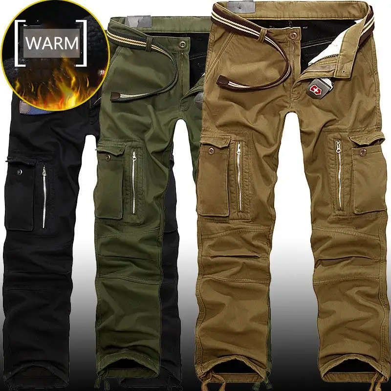 

Casual Pockets Thicken Warm Winter Men's Pants Brown Pants Black Pants Men Mens Clothing Cargo Pants Autumn and Winter
