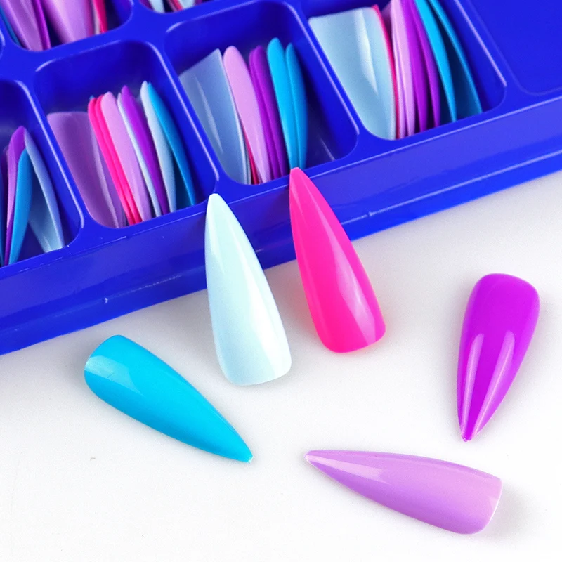 100 шт. длинные Типсы для дизайна ногтей накладные ногти-стилеты разные цвета