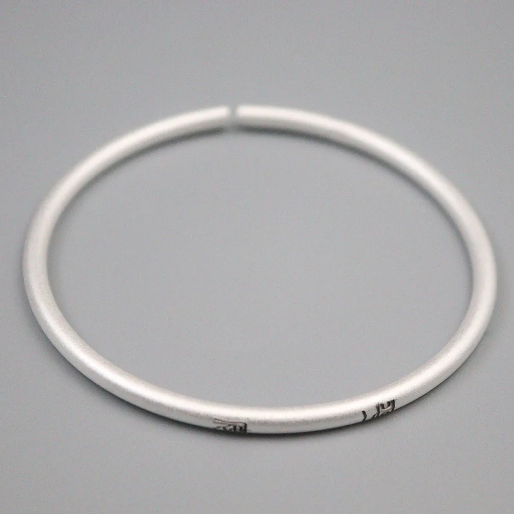 

Fine Pure S999 Sterling Silver Bangle Women 3mmW Dull Polish Figure Bracelet 58-62mm 16-18g