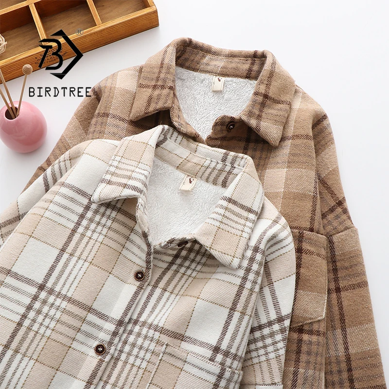 Thick Velvet Plaid Shirts Women Winter Warm Blouses and Tops New Casual Woolen Shirt Jacket Female Clothes Coat Outwear C17001X