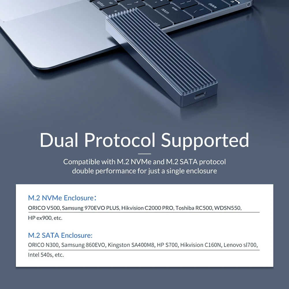 ORICO SSD Enclosure M.2 NVMe/SATA Mobile Hard Drive Case External SSD Box Support 2TB for Windows Mac Linux