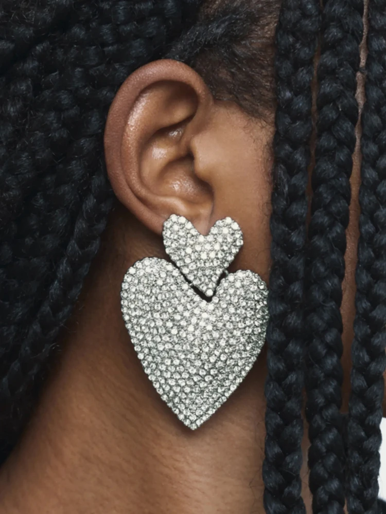 

Dvacaman ZA Shiny Heart-Shaped Pendant Earrings For Women High Quality Fashion Rhinestone Drop Jewelry Accessories Wedding Party