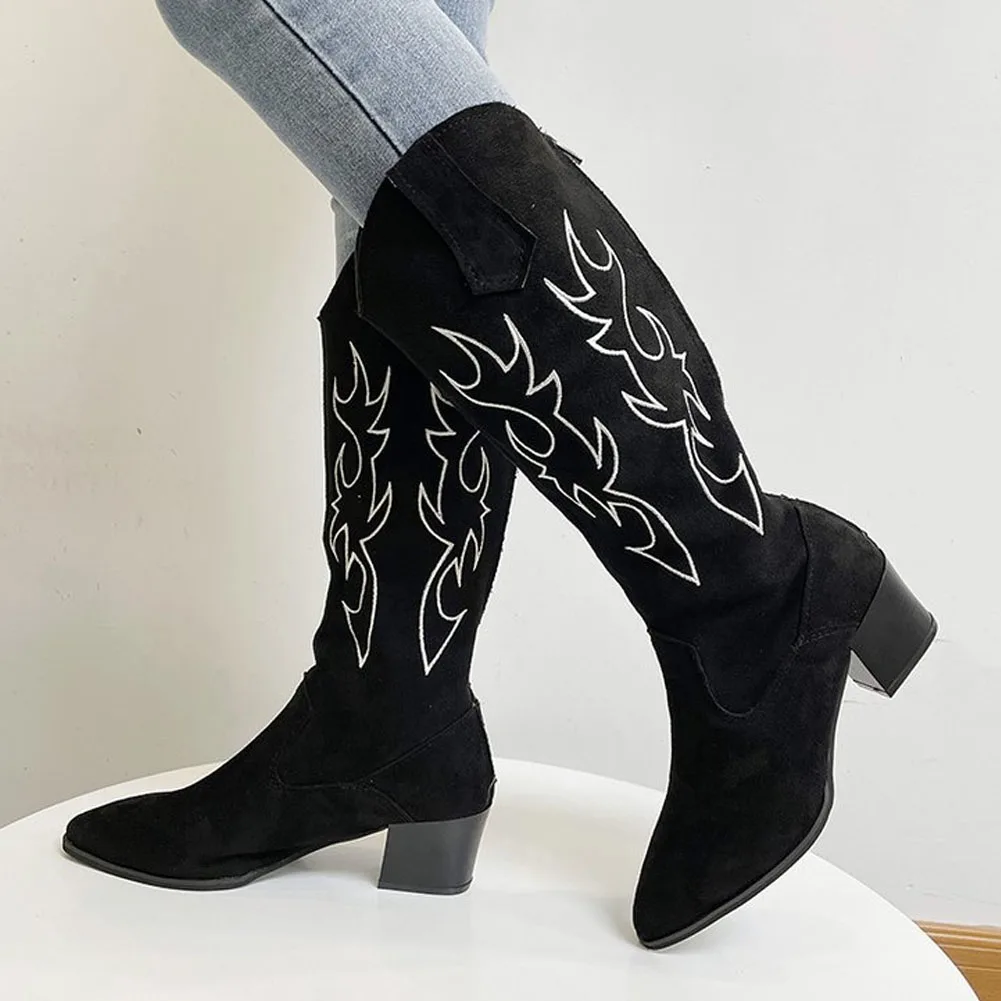 

Fashion Solid mid-calf Square Heel Comfy Flock Women Shoes Pointed Toe Concise Great Quality Western Boots