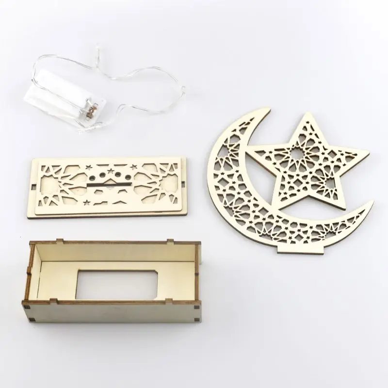 

Ramadan Eid Mubarak Home Decoration Moon Star LED Light Wooden Ornament Muslim
