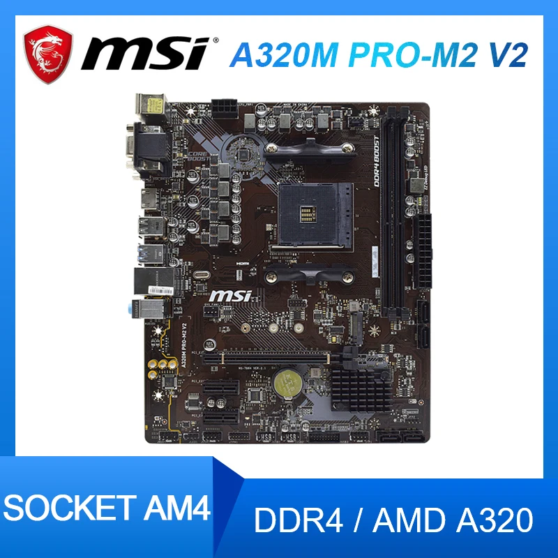 Материнская плата AMD A320 MSI A320M PRO-M2 V2, настольная материнская плата с разъемом AM4 DDR4, rams, Ryzen, с 1-го и 2-го поколения, M.2, SATA3, Micro-ATX, материнская плата