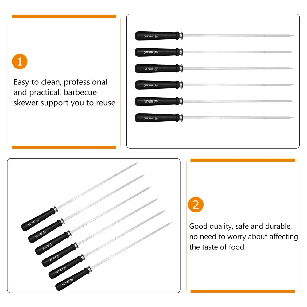 

6Pcs Stainless Steel BBQ Skewers Grilling Skewers Practical Barbecue Tools
