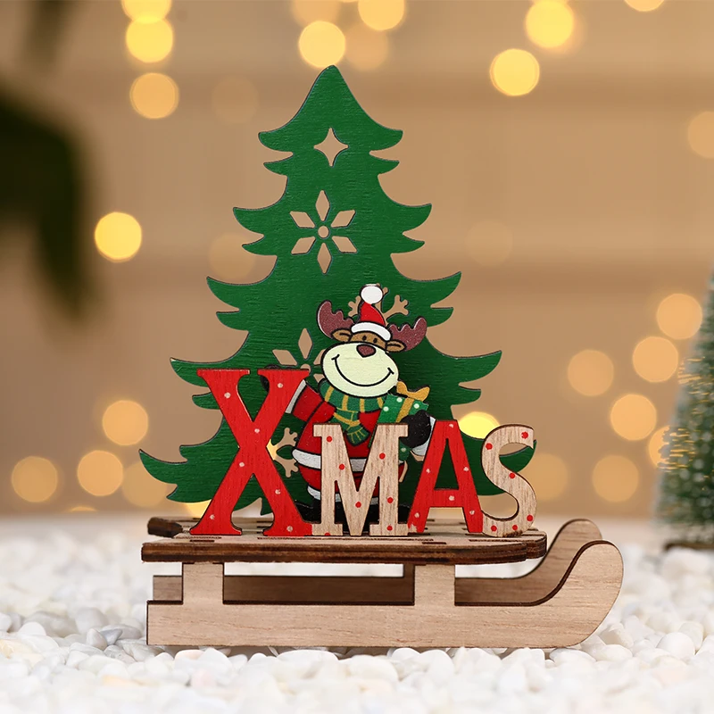 Christmas Wood Sled Crafts DIY Desktop Ornaments Tree Snowman Indoor Holiday Party Decoration Gifts Assembled | Дом и сад