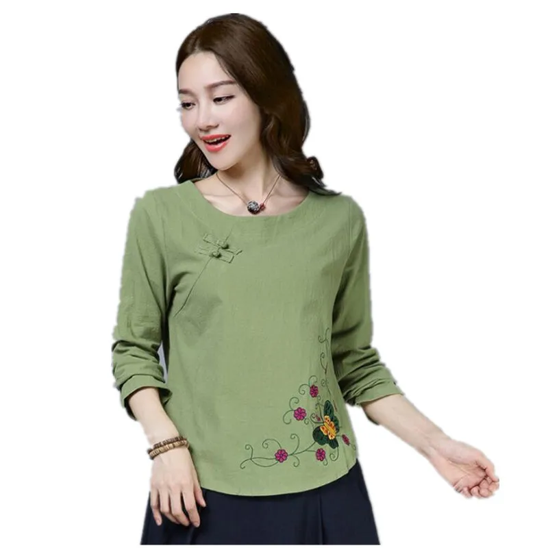 Рубашка Ципао с цветочным принтом Топ длинным рукавом традиционный китайский