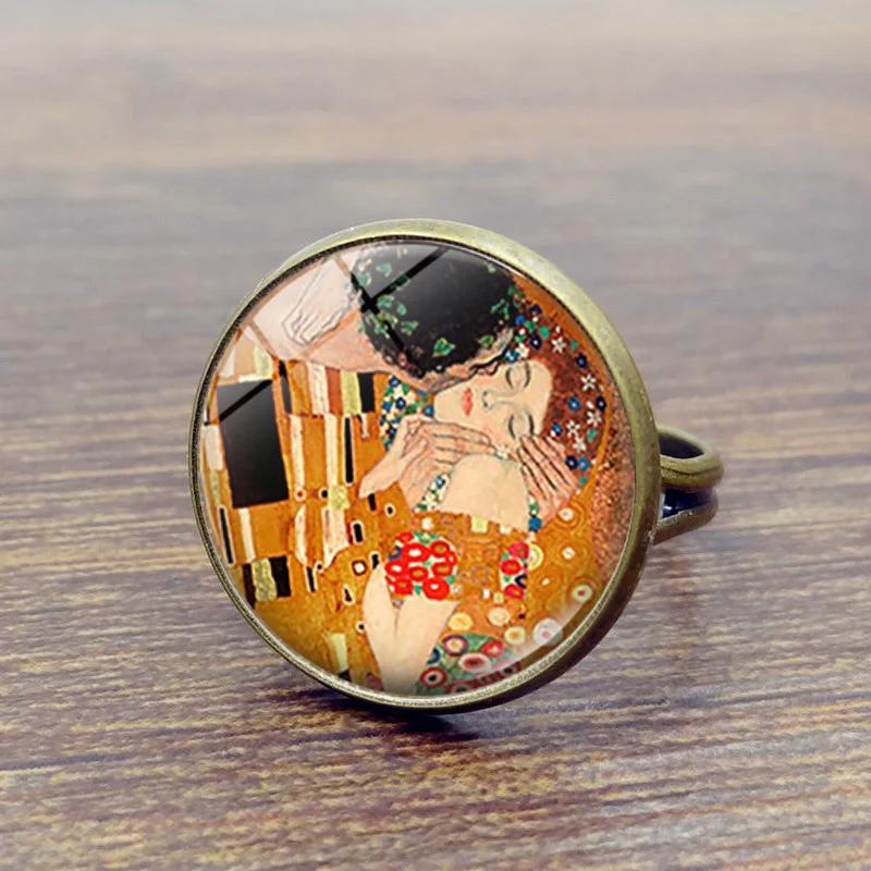Мода Поцелуй Климта Кольца для женщин Украшения Ван Гог Звездная ночь Фото Ручная работа Регулируемое кольцо Подарки Девушкам.