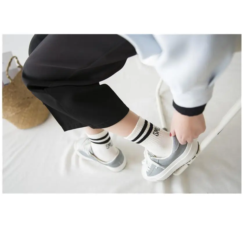 Winter Cotton Striped Ankle Socks For Women 5 Pairs/ Lot Letters Smile Embroidery Crew Socks