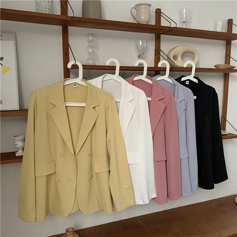 

Casual Blazer Jacket 2020 Summer Autumn Long Sleeve Suit Coat For Women Solid Notched Collar Thin Outerwear Abrigo Mujer