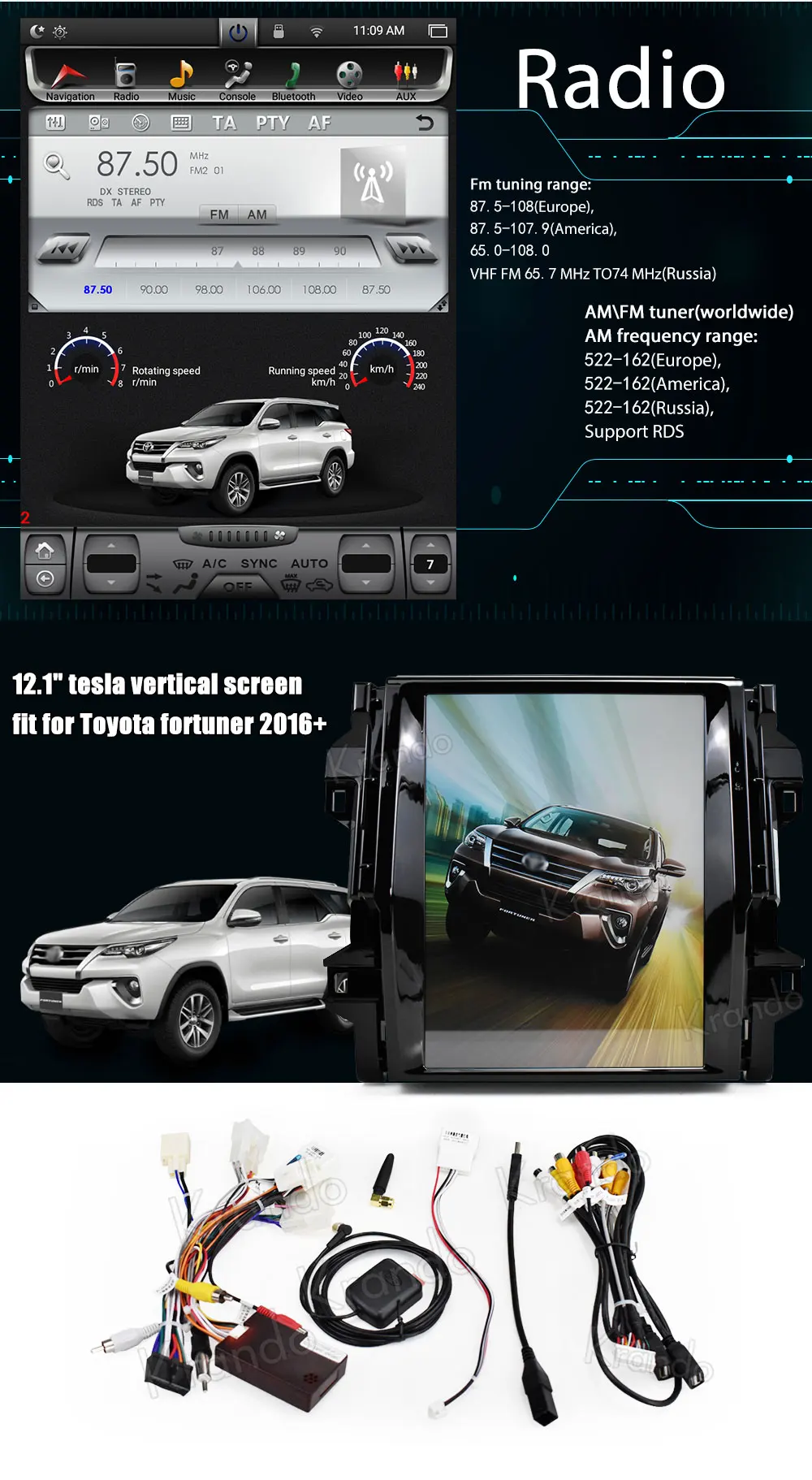 Krando Android 7,1 12," Tesla вертикальный сенсорный экран автомобильный dvd радио плеер для Toyota Fortuner+ навигационная система bluetooth
