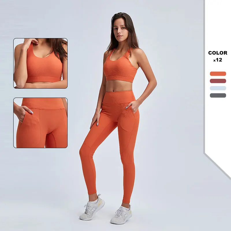 

New 2021 Women's Sportswear Yoga Bra Legging High Waist Squat Proof Sports Tight Workout Leggins 2 peice Fitness Sportswear Set