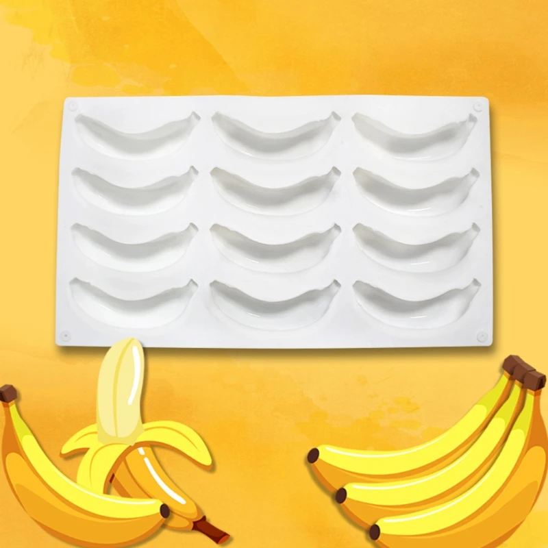 

12 Cavity 3D Banana Silicone Mold for Baking Chocolate Mousse Cake Ice Cream Dessert Pastry Mould