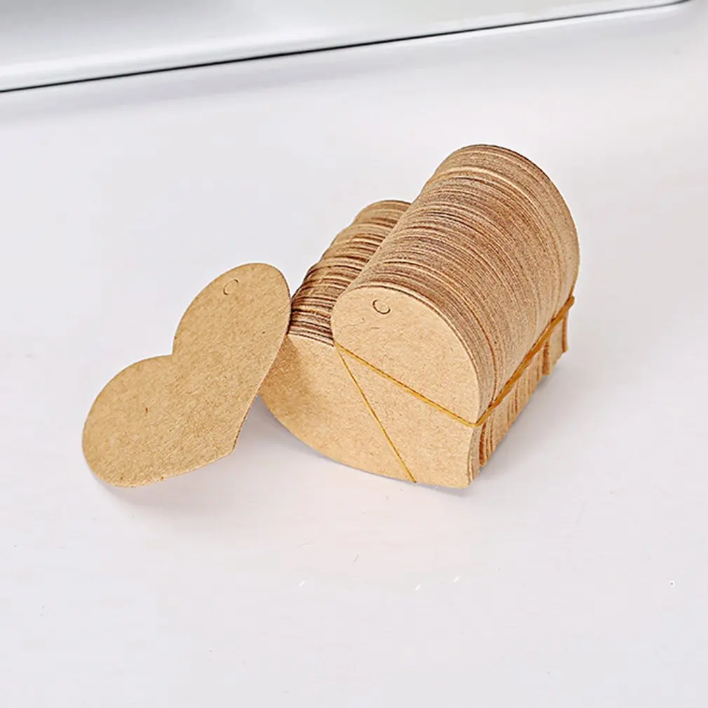 Heart-shaped 100 штук этикетки из крафт-бумаги различных форм бумажных этикеток с веревочными бирками крафт-бумаги DIY украшения - Цвет: Heart-shaped
