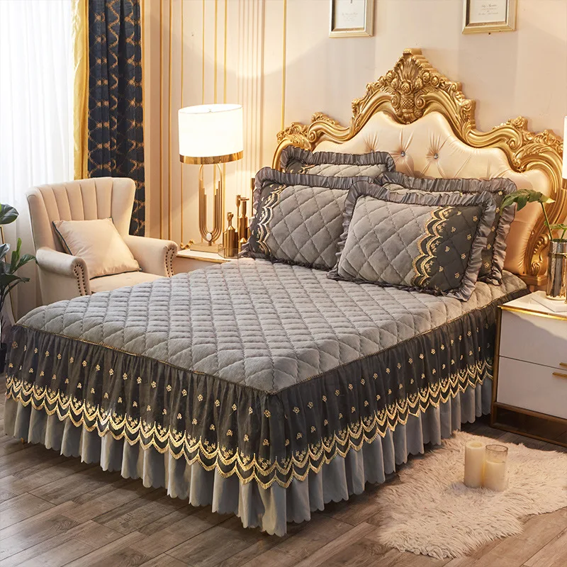 Комплект постельного белья высокого качества бархатная кружевная юбка для