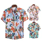 Рубашка мужская с тропическими пуговицами, Пляжная сорочка с цветочным принтом, дышащий топ с отложным воротником и коротким рукавом, повседневный пляжный топ