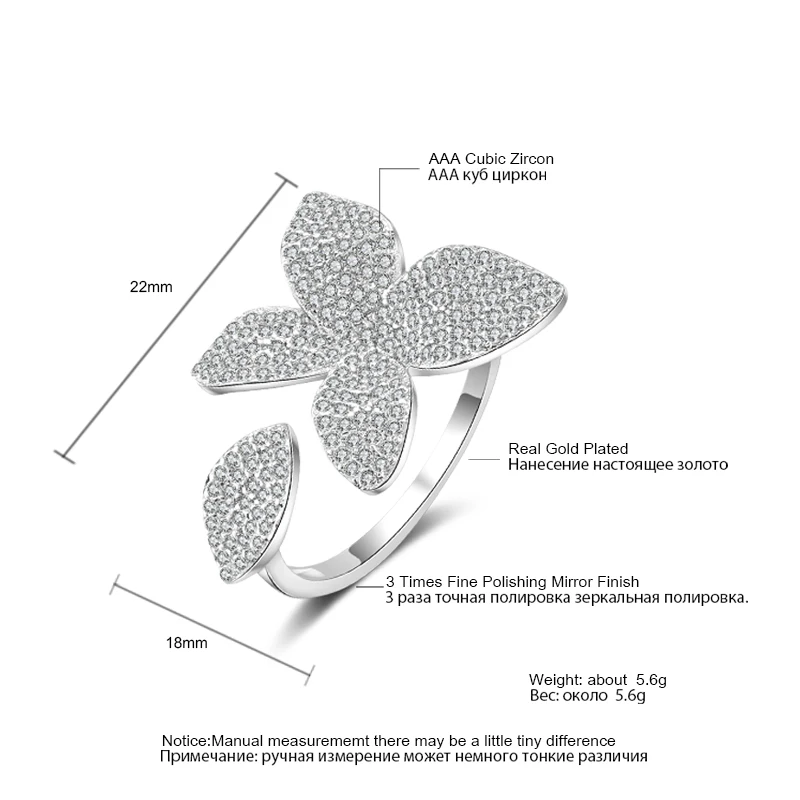 ZAKOL Роскошные AAA кубические циркониевые открытые кольца микро паве оправа Роза в