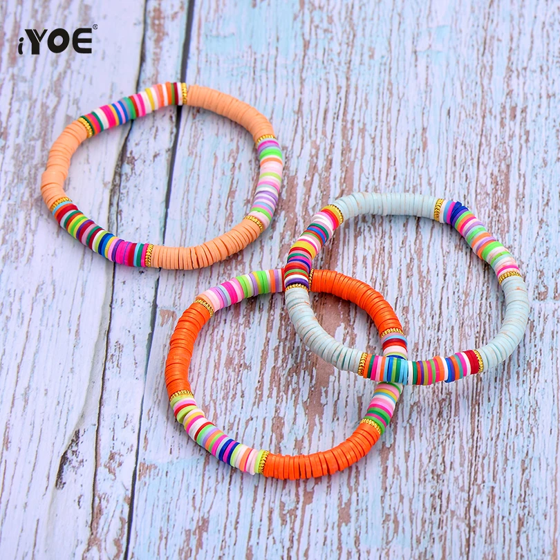 IYOE многоцветные мягкие глиняные браслеты для женщин Boho эластичный канат