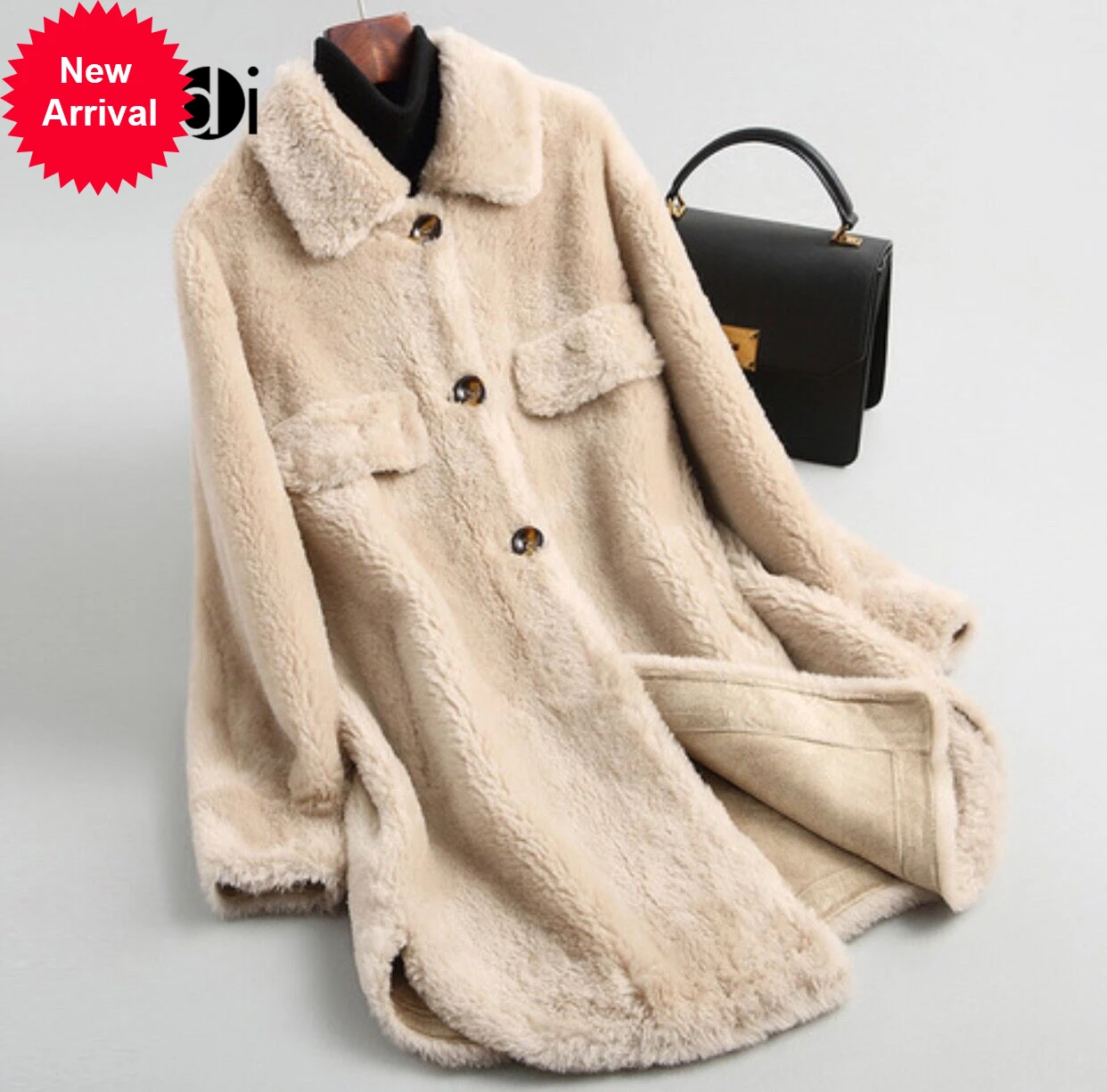 

Женская длинная куртка из овечьей шерсти, с мехом