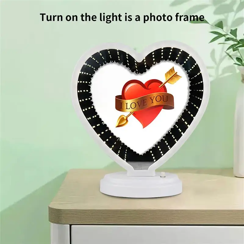 Светодиодный Сердце Форма зеркальной фоторамкой настольная лампа рамка для