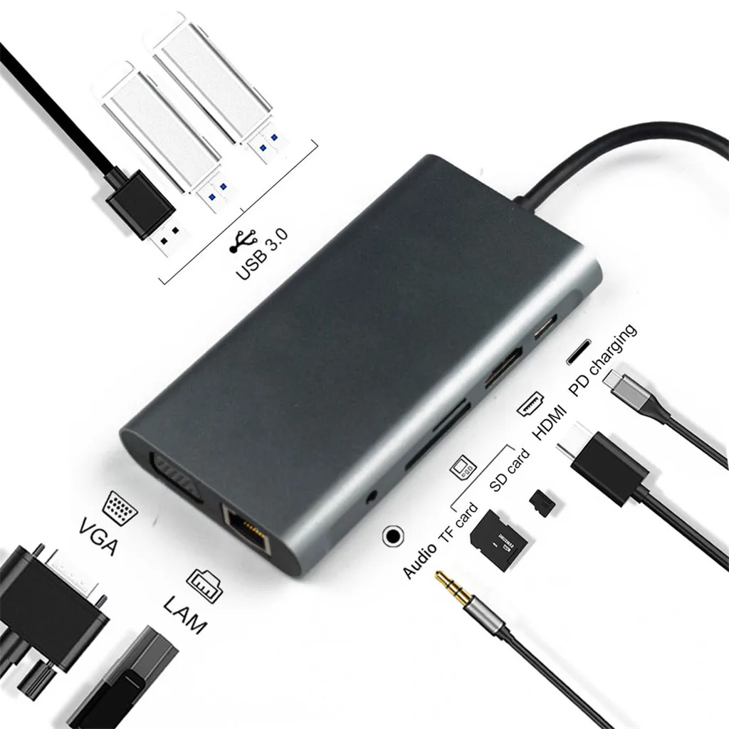 Мульти USB 3 0 Тип c к одиночному/двойному HDMI VGA RJ45 2 hdmi pd sd tf Аудио 1080P 11 в 1 usb-хаб 2019