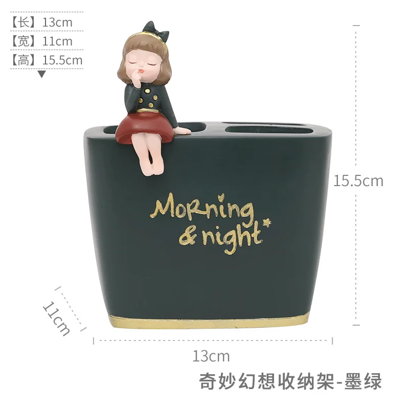 

Creative Resin Sculpture Crafts Cartoon Girl's Heart Bathroom Toothbrush Storage Box Home Study Stationery Pen Holder Decoration