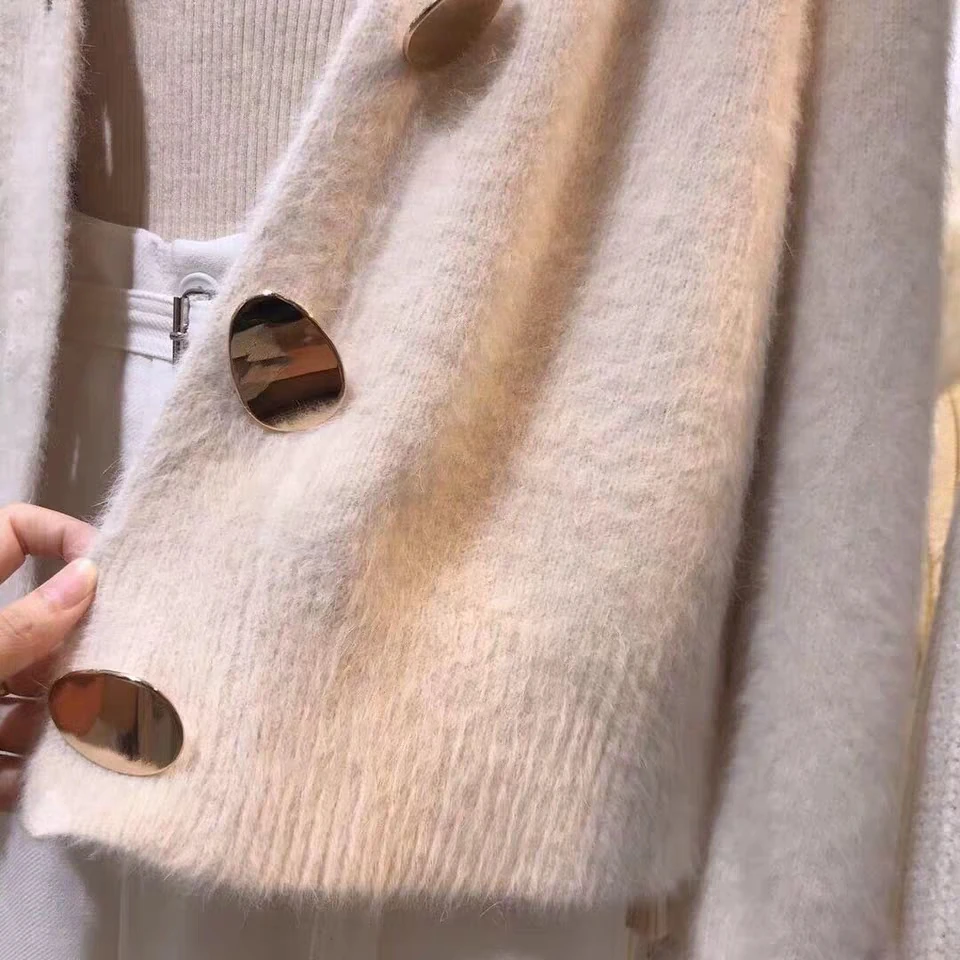 Mohair Sweater Women Cardigans 2019 Winter V-neck Soft Knitted Tops Outwear solid White Brown Casual Woman Knitwear Sweaters |