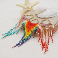miyuki rice bead woven rainbow long tassel beaded earrings women bohemian earrings charms for earrings pendant earring rainbow