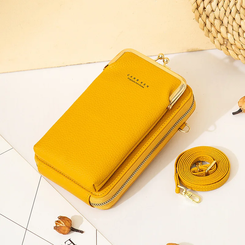 Solid Phone Pocket Small Women's PU Leather Crossbody Bag Luxury Handbags Zipper Shoulder Bags Women Card Wallet Elegant Clutch