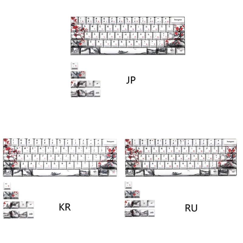 

Five Sides Dye-subbed Keycaps 3 Languages for standard Mechanical Gaming Keyboard DIY Unique Chinese Plum Blossom Theme