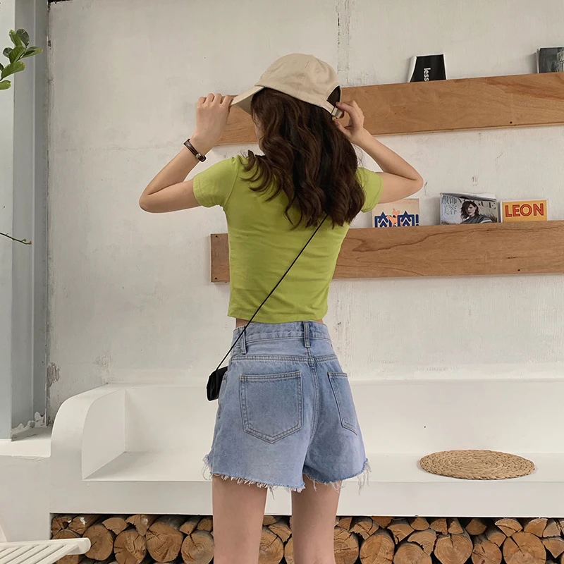 

Women's Shorts Summer 2020 New Korean Fashion Design Pockets Hole Women Denim Shorts Street Wear Ladies Jeans Short Femme