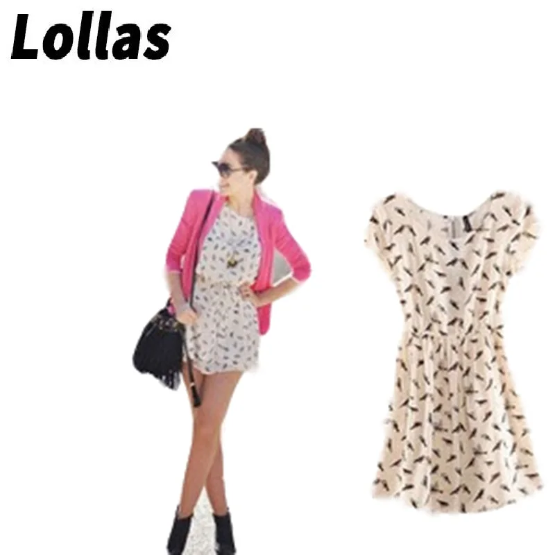 Lollas модное Европейское и американское платье с птицами молочные шелковые