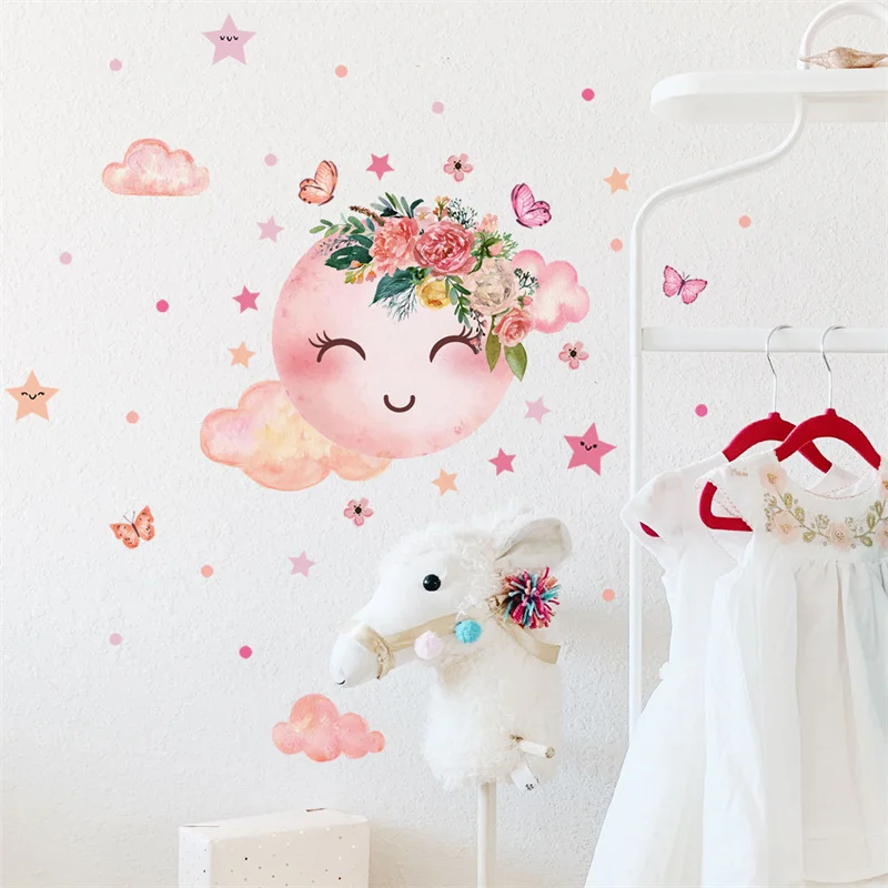 

Zollor Pink Department Clouds Stars Smile Butterfly Wall Sticker Bedroom Living room Children's room Creative Decoration Sticker