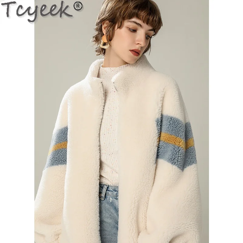 Tcyeek Winter Short Fur Coat 2021 Women's Jackets Sheep Shearling Jacket Women Casual Wool Coats Female Casacos Feminino Gxy181