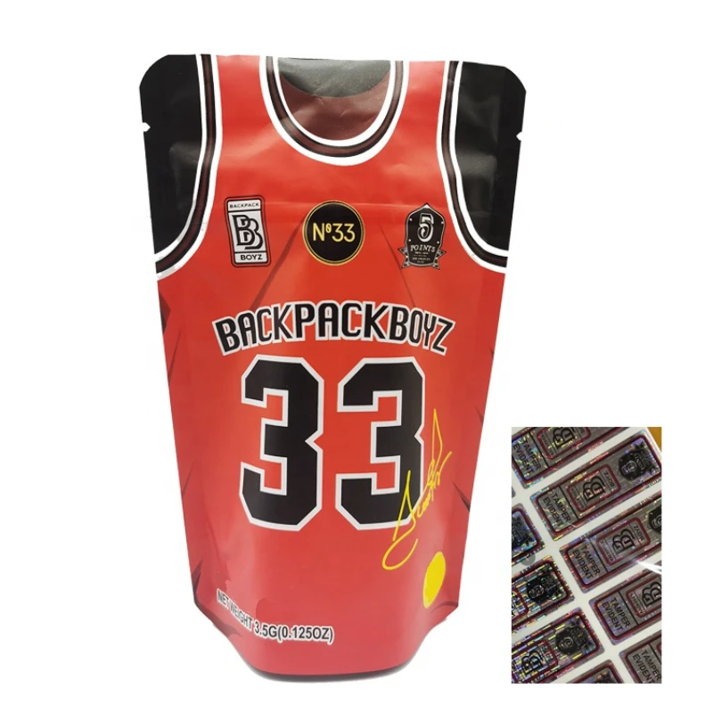 

100 PCS 3 Print Basketball T-shirt Theme Backpack Boyz Plastic Bags 3.5 G Mylar Weed Bag Packaging( No Food)