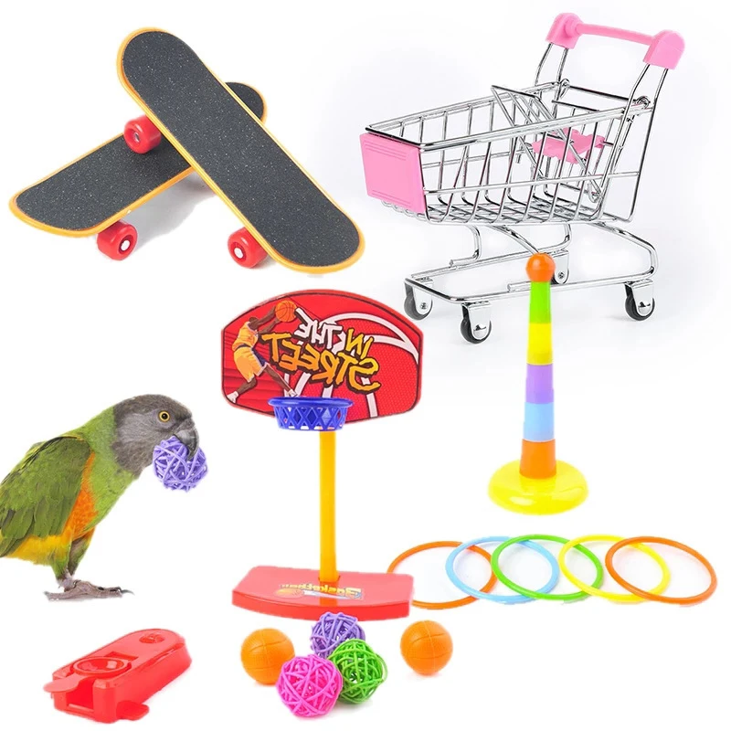 

1Set Of Training Pet Bird Toy Set Interactive Parrot Equipment Set Funny Bird Activity Parrot Toy Pet Bird Basketball Skateboard