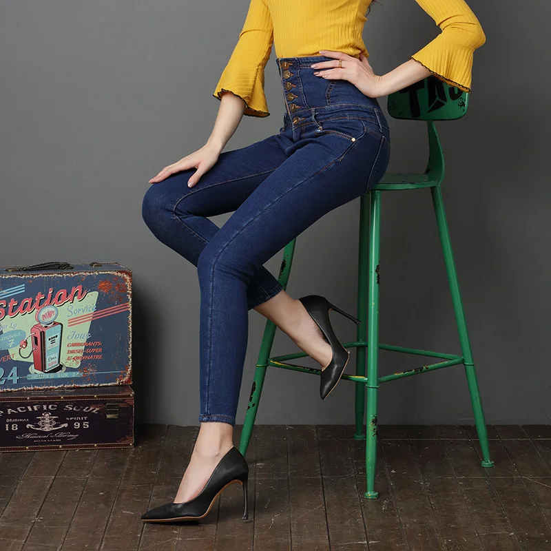 Зимняя высокая талия Мульти Кнопка, женское стрейчевое большого размера, джинсы для мамы, Джинсы бойфренда для женщин, теплые облегающие джинсы для женщин