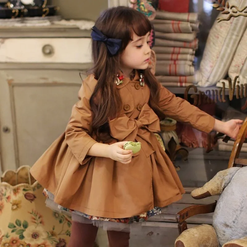 

Korean Children's Clothing Girls Winter Clothing 2021 New Jacket Long-sleeved Double-breasted Belt Trench Coat