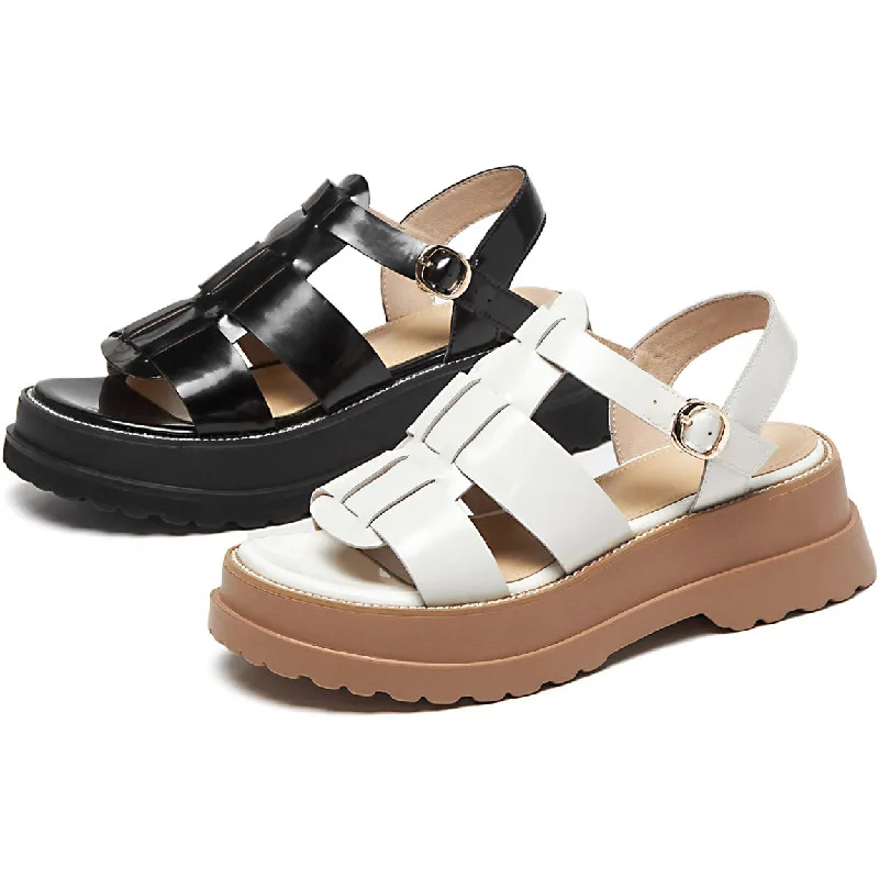 

Woman Sandals Gladiator Hollow-Out Genuine Leather Rome Shoes Women Slides Platform Retro Sandals Ladies Casual Shoes