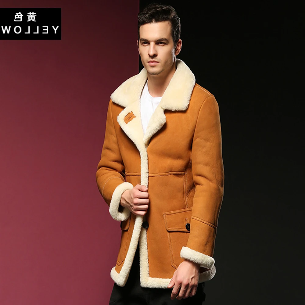 

Genuine Hot Guaranteed Leather Sheepskin Fur Shearling Male Thick Fur Clothing Yellow Winter Sheepskin Jacket Men Fur Overcoat