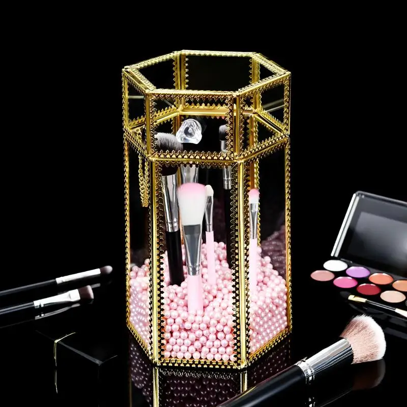 Геометрическая стеклянная коробка для косметических кистей держатель ювелирных